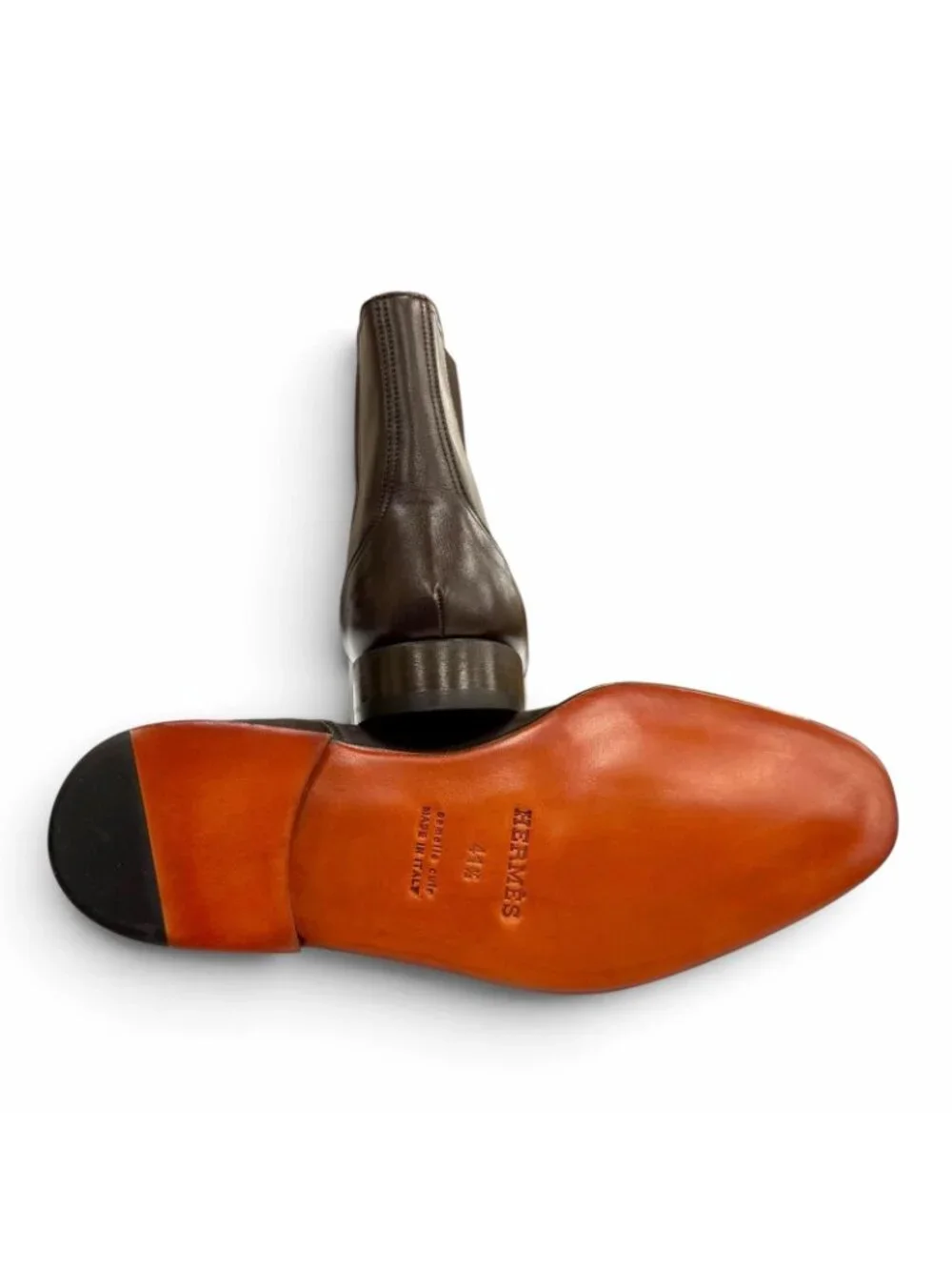Hermes Leather Side Gore Chelsea Boots Short Dark Brown